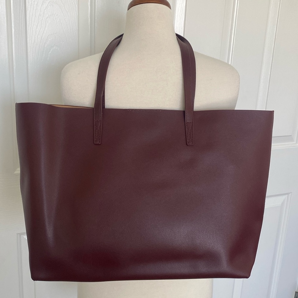 Leatherology Belmont Structured Tote w/ Zip Wallet/Wristlet NWOT Oxblood + beige